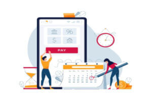 Illustration of couple planning their budget